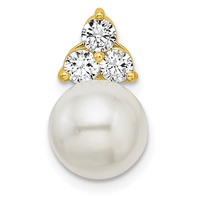 14K 3/8 carat Lab Grown Diamond VS/SI+ G+ and 9.00 mm Freshwater Cultured Pearl Chain Slide Pendant