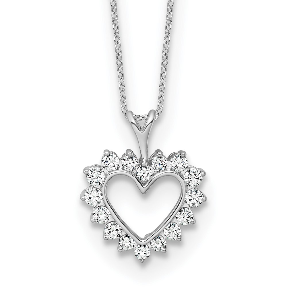 14K White Gold 0.50 Carat Lab Grown Diamond VS SI+ G+ Complete Heart Pendant Necklace, 18"