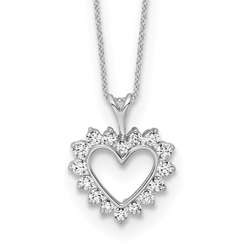 14K White Gold 0.50 Carat Lab Grown Diamond VS SI+ G+ Complete Heart Pendant Necklace, 18"