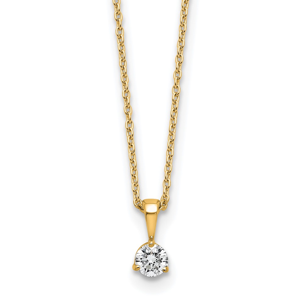 14K Yellow Gold 0.20 Carat Lab Grown Diamond VS SI+ G+ Three Prong Complete Solitaire Pendant Necklace, 18"