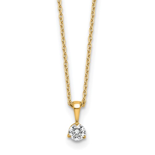 14K Yellow Gold 0.20 Carat Lab Grown Diamond VS SI+ G+ Three Prong Complete Solitaire Pendant Necklace, 18"