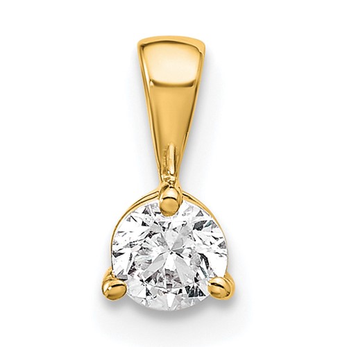 14K Yellow Gold 0.25 Carat Lab Grown Diamond VS SI+ G+ Three Prong Complete Solitaire Pendant