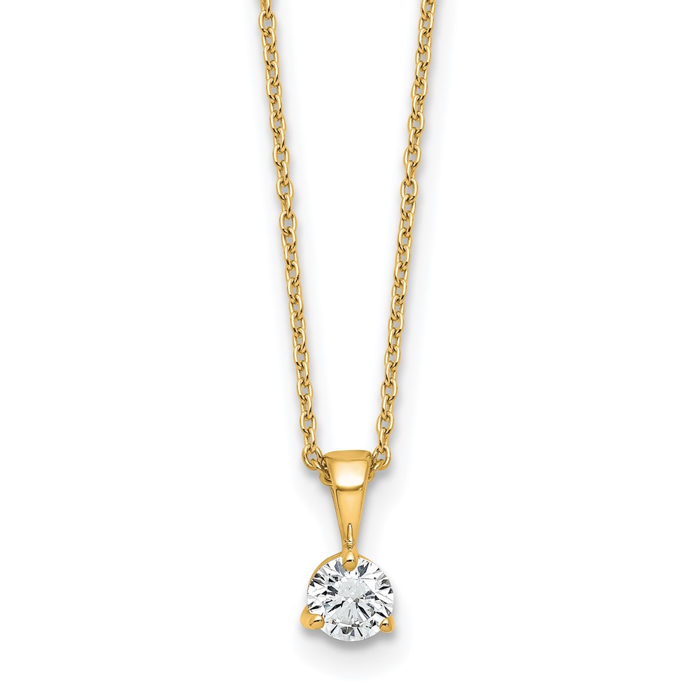 14K Yellow Gold 0.33 Carat Lab Grown Diamond VS SI+ G+ Three Prong Complete Solitaire Pendant Necklace, 18"