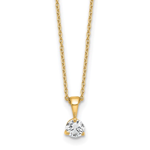 14K Yellow Gold 0.33 Carat Lab Grown Diamond VS SI+ G+ Three Prong Complete Solitaire Pendant Necklace, 18"