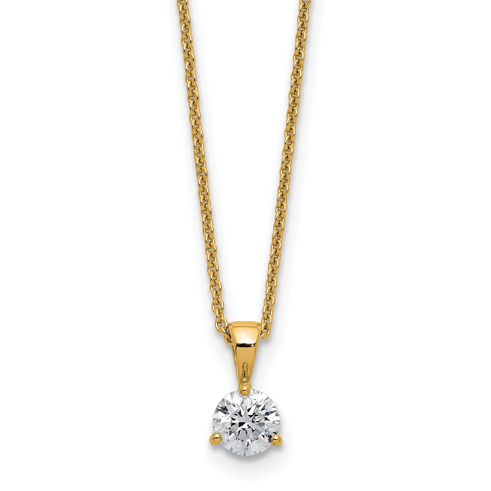 14K Yellow Gold 0.50 Carat Lab Grown Diamond VS SI+ G+ Three Prong Complete Solitaire Pendant Necklace, 18"