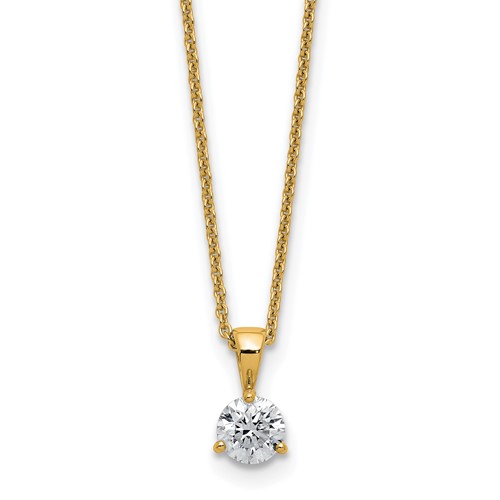 14K Yellow Gold 0.50 Carat Lab Grown Diamond VS SI+ G+ Three Prong Complete Solitaire Pendant Necklace, 18"