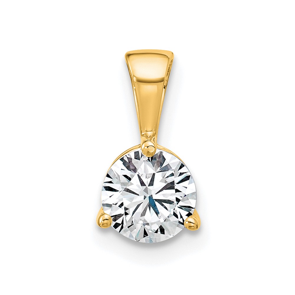 14K Yellow Gold 0.75 Carat Lab Grown Diamond VS SI+ G+ Three Prong Complete Solitaire Pendant