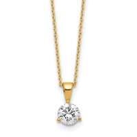 14K Yellow Gold 0.88 Carat Lab Grown Diamond VS SI+ G+ Three Prong Complete Solitaire Pendant Necklace, 18" view 1