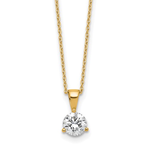 14K Yellow Gold 0.88 Carat Lab Grown Diamond VS SI+ G+ Three Prong Complete Solitaire Pendant Necklace, 18"