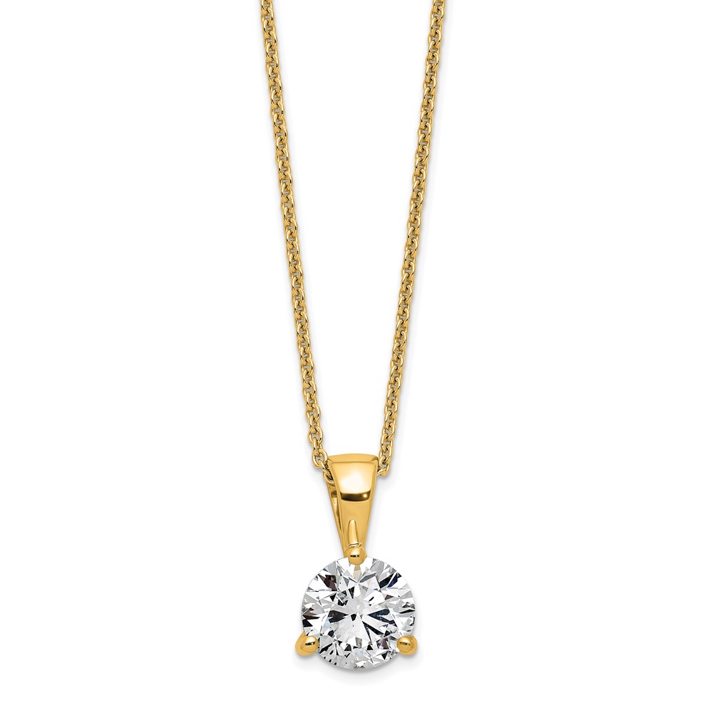 14K Yellow Gold 1 Carat Lab Grown Diamond VS SI+ G+ Three Prong Complete Solitaire Pendant Necklace, 18"