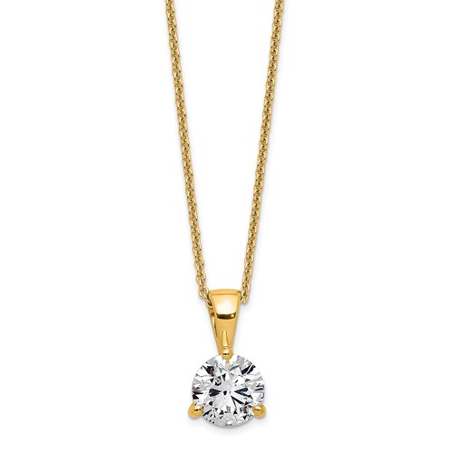 14K Yellow Gold 1 Carat Lab Grown Diamond VS SI+ G+ Three Prong Complete Solitaire Pendant Necklace, 18"
