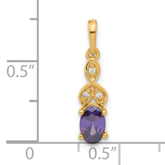 YG Sterling Silver Amethyst & CZ Pendant