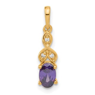 YG Sterling Silver Amethyst & CZ Pendant