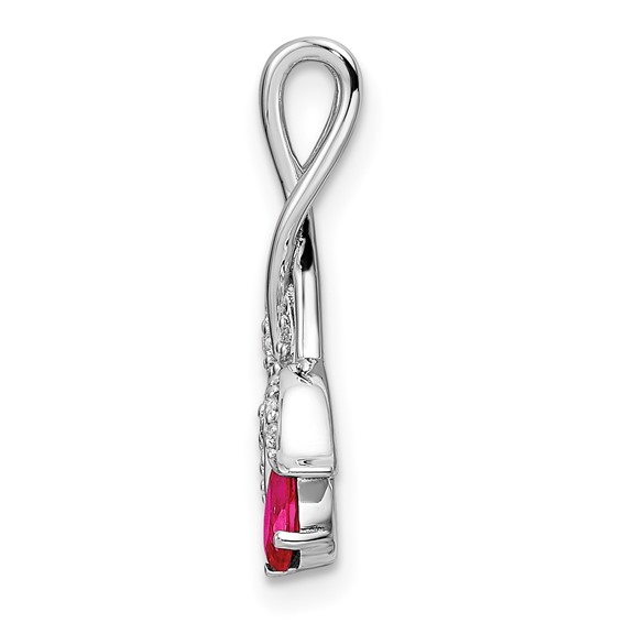 14k White Gold Ruby and Diamond Floral Chain Slide