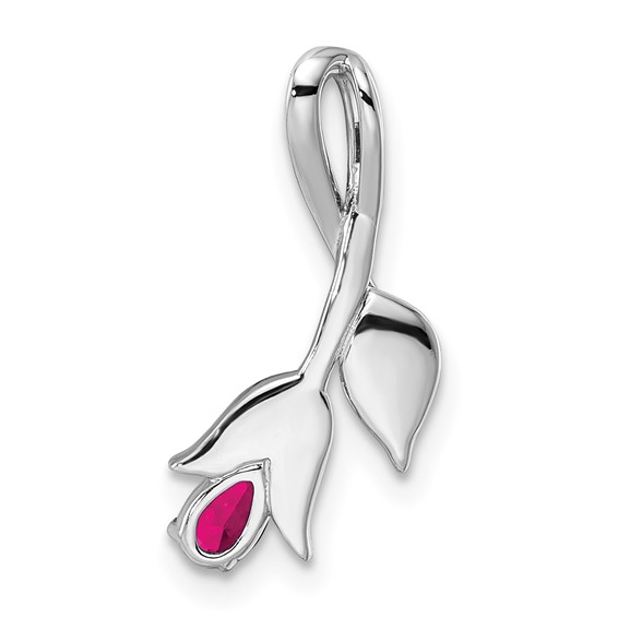 14k White Gold Ruby and Diamond Floral Chain Slide