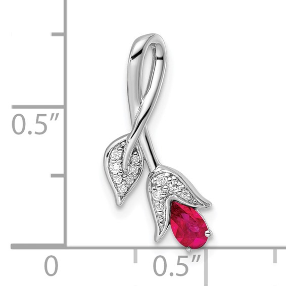 14k White Gold Ruby and Diamond Floral Chain Slide