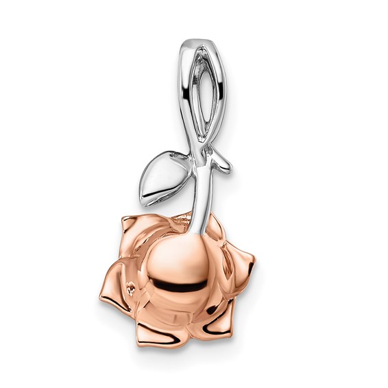 14K Two-tone White and Rose Gold Ruby Flower Chain Slide