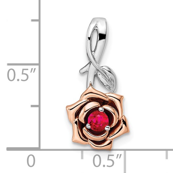 14K Two-tone White and Rose Gold Ruby Flower Chain Slide