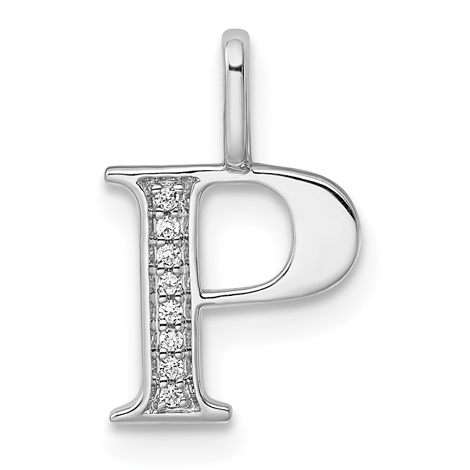 14K White Gold Diamond Letter P Initial Pendant (PM8365P-003-WA)