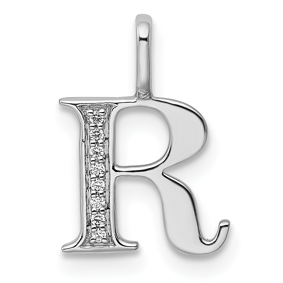 14K White Gold Diamond Letter R Initial Pendant (PM8365R-002-WA)