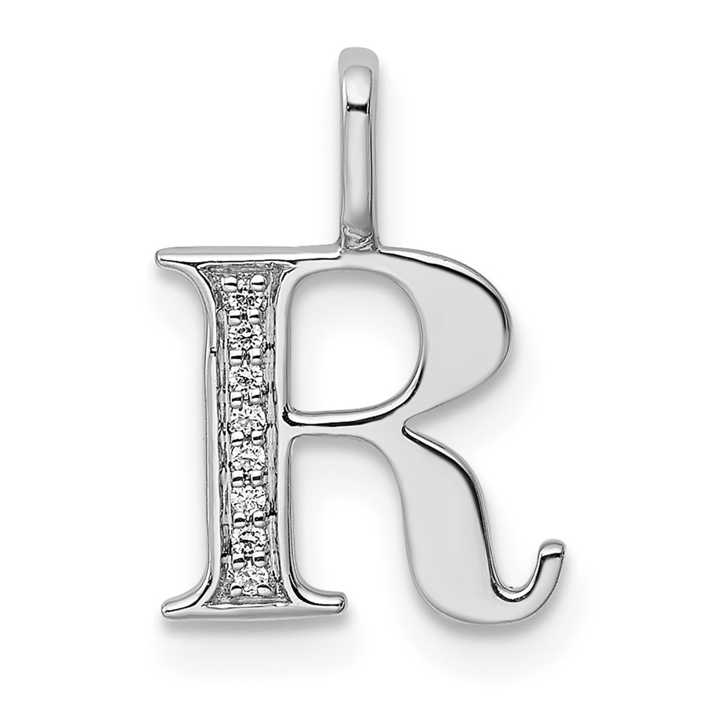 14K White Gold Diamond Letter R Initial Pendant (PM8365R-002-WA)