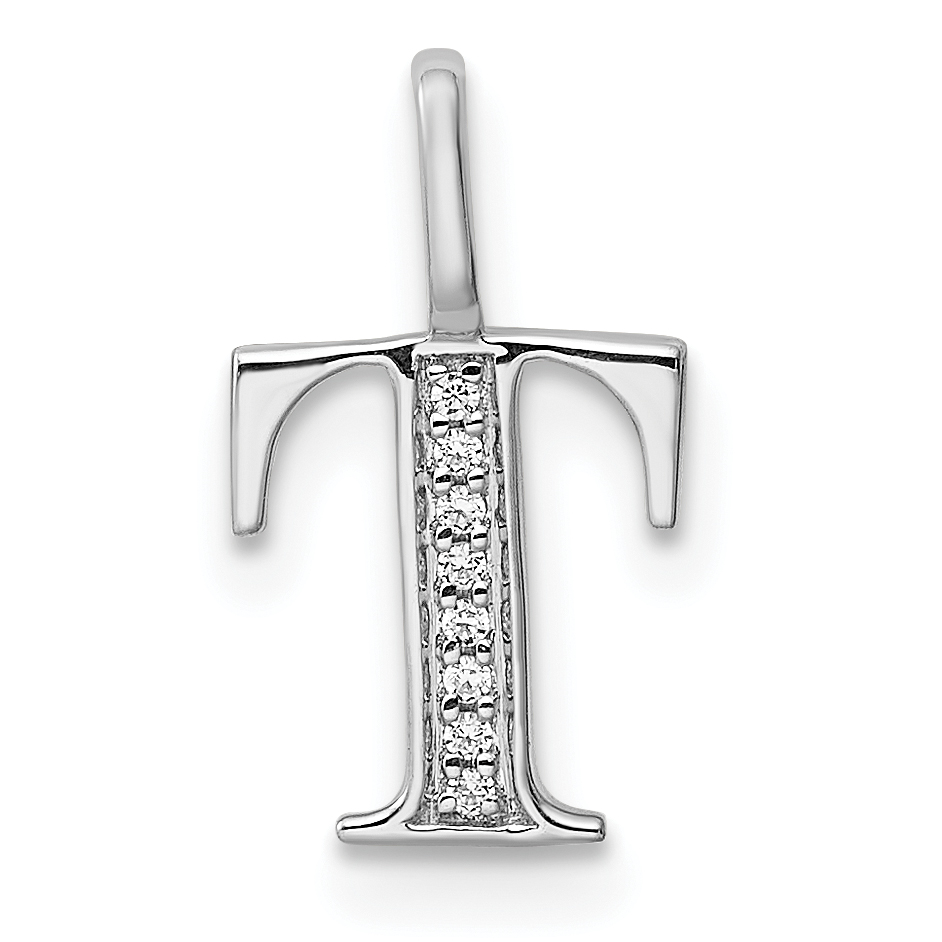 14K White Gold Diamond Letter T Initial Pendant (PM8365T-002-WA)