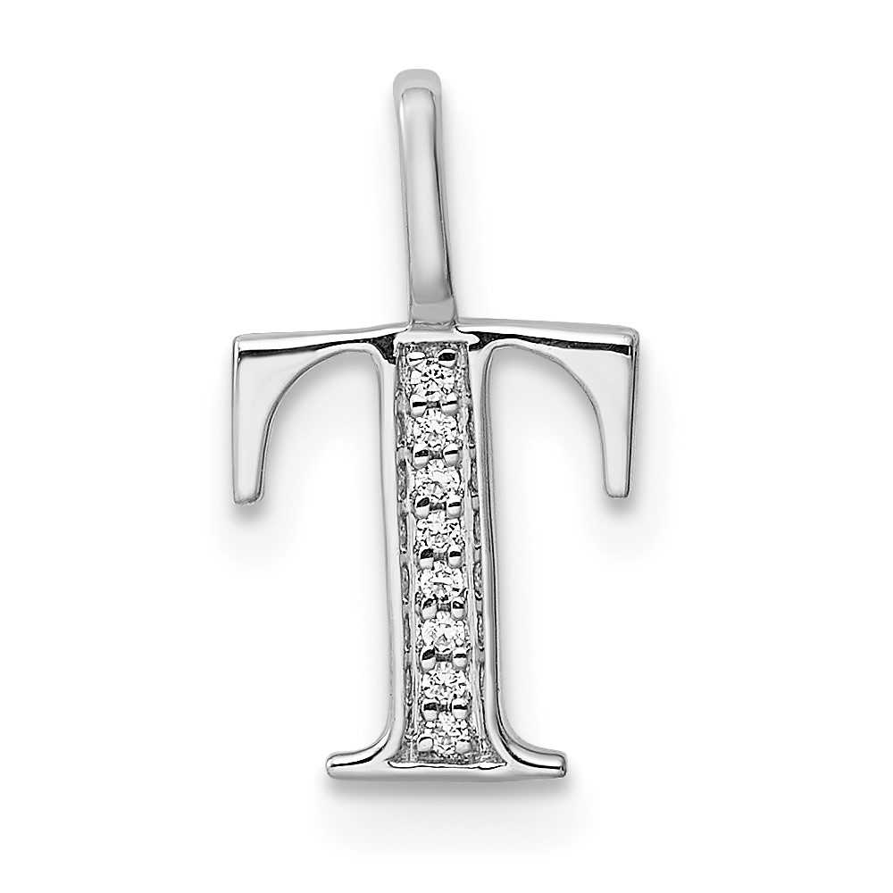 14K White Gold Diamond Letter T Initial Pendant (PM8365T-002-WA)