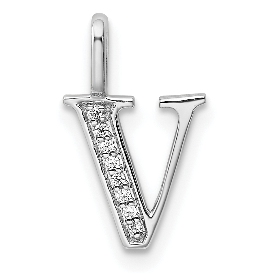 14K White Gold Diamond Letter V Initial Pendant (PM8365V-003-WA)