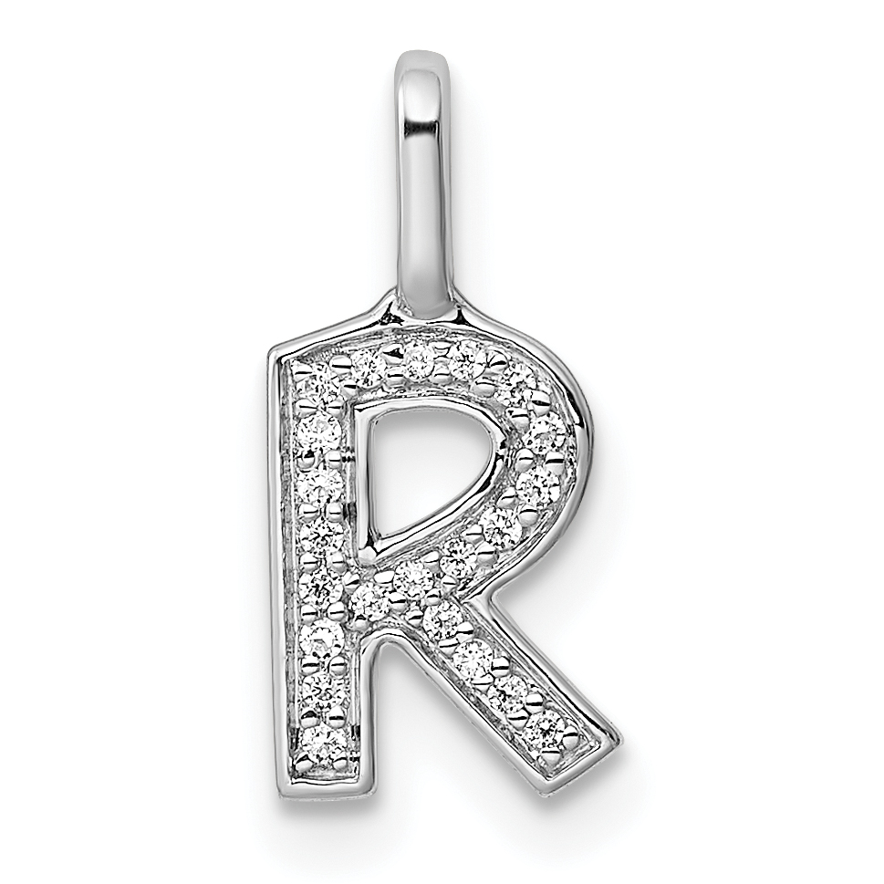 14K White Gold Diamond Letter R Initial Pendant (PM8367R-007-WA)