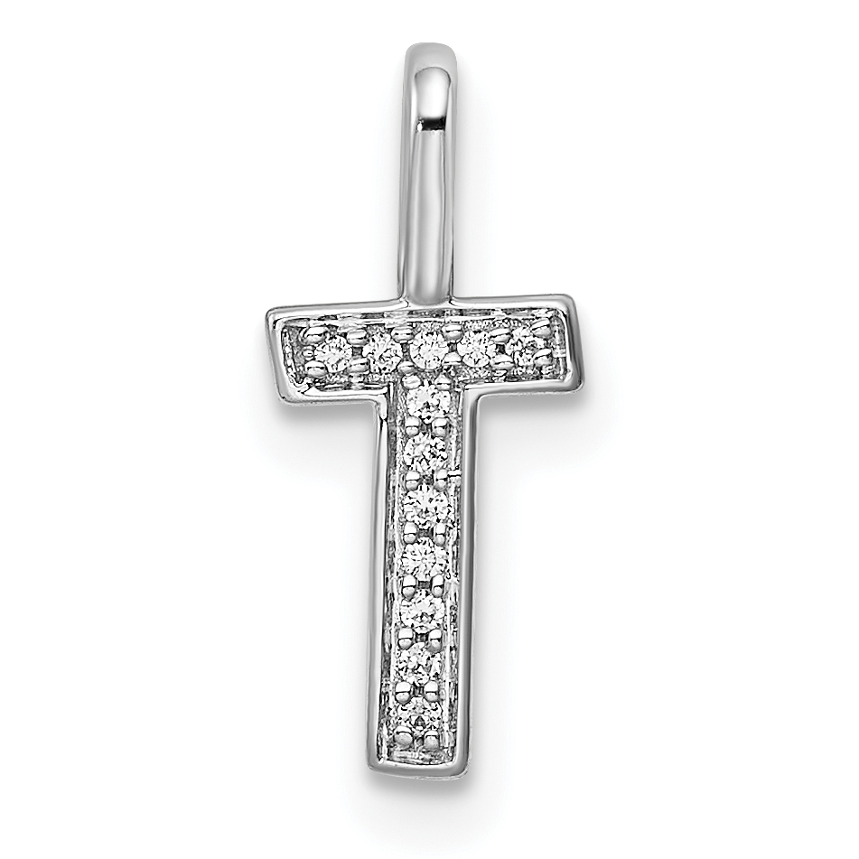 14K White Gold Diamond Letter T Initial Pendant (PM8367T-004-WA)