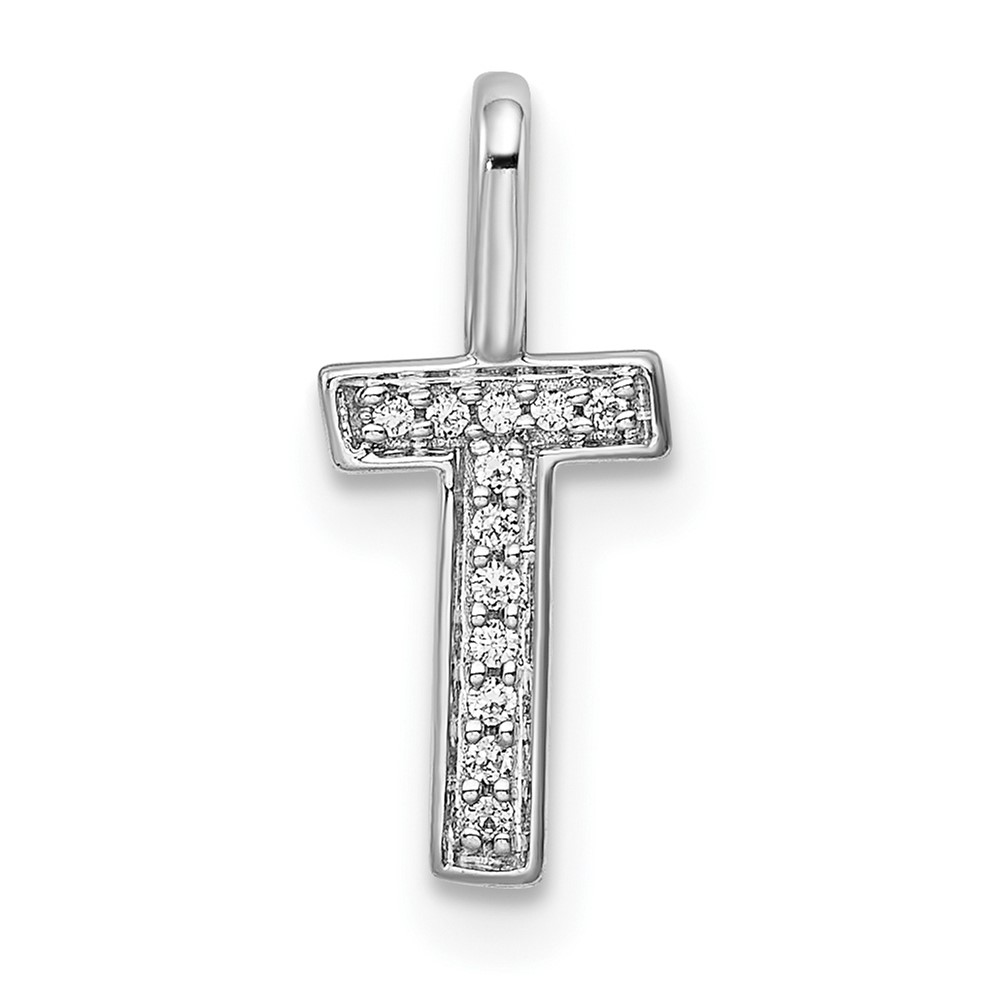 14K White Gold Diamond Letter T Initial Pendant (PM8367T-004-WA)