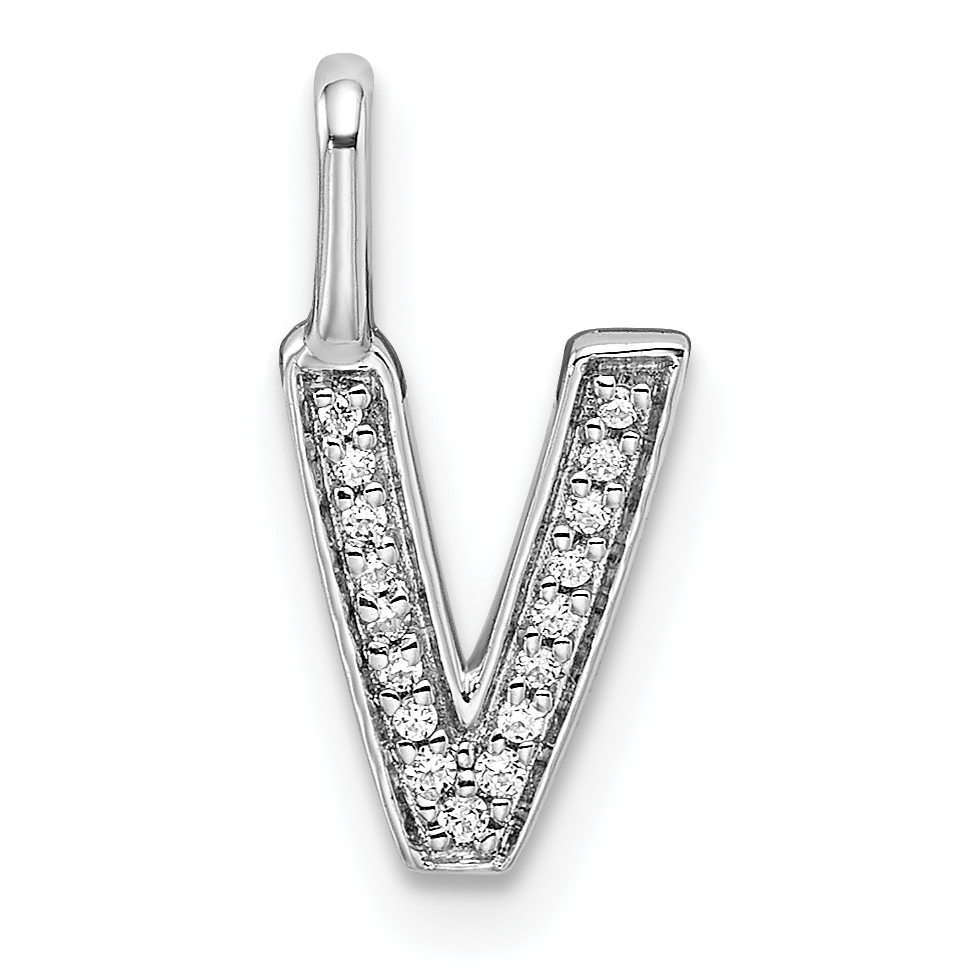 14K White Gold Diamond Letter V Initial Pendant (PM8367V-005-WA)