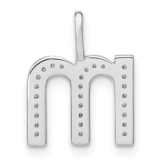 14K White Gold Diamond Lower Case Letter M Initial Pendant