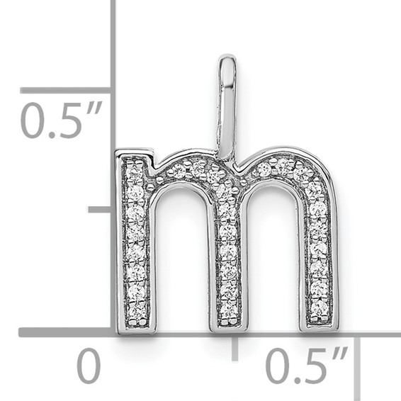 14K White Gold Diamond Lower Case Letter M Initial Pendant