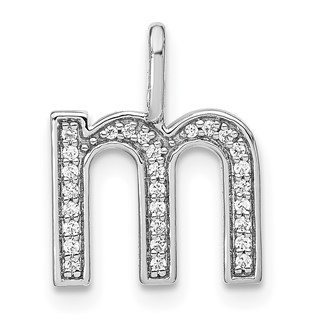 14K White Gold Diamond Lower Case Letter M Initial Pendant