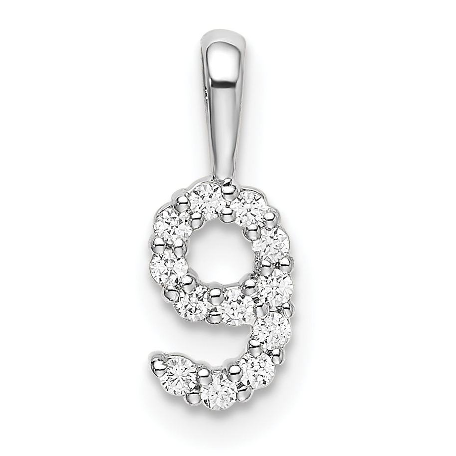 14k White Gold Diamond Number 9 Pendant (PM8369-9-012-WA)