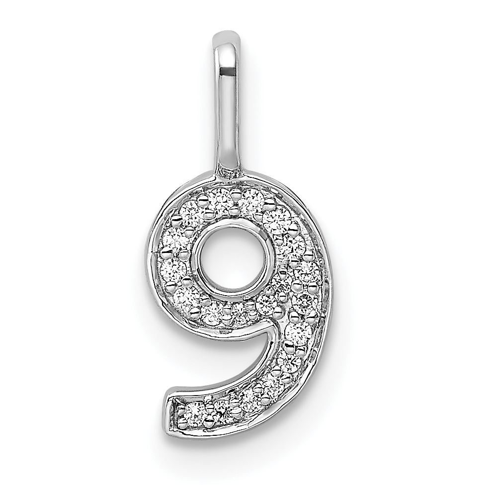 14k White Gold Diamond Number 9 Pendant (PM8370-9-009-WA)