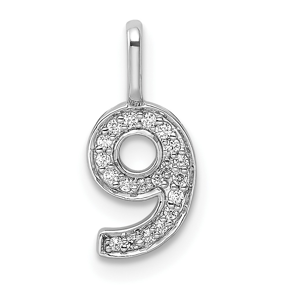 14k White Gold Diamond Number 9 Pendant (PM8370-9-009-WA)