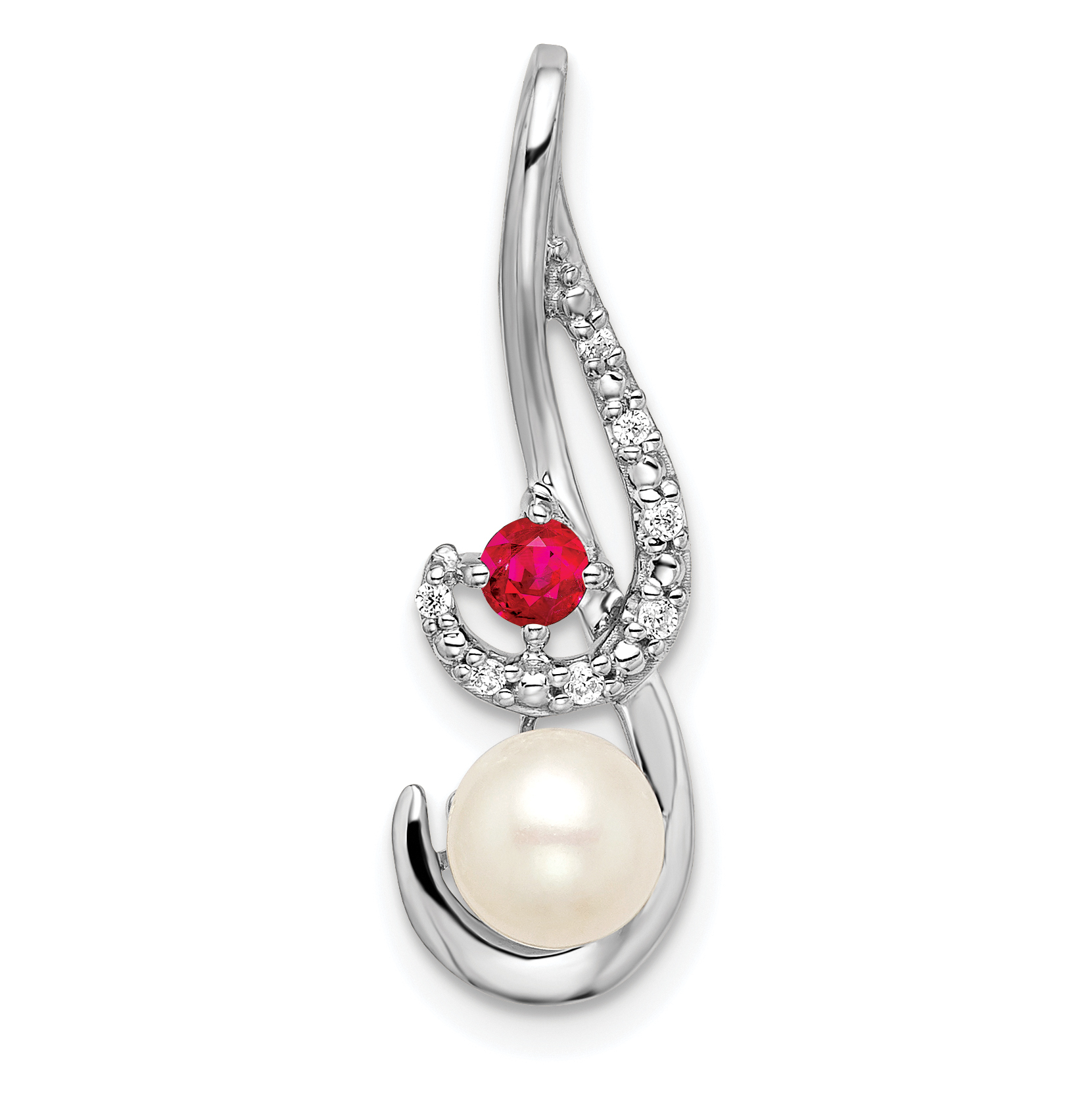 14k White Gold FWC Pearl Ruby & Diamond Slide (PM8472-RU-004-WA)