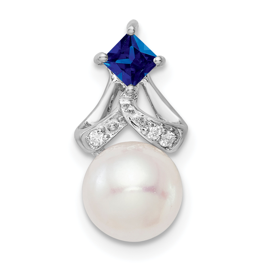 14k White Gold FWC Pearl Sapphire & Diamond Chain Slide (PM8474-SA-002-WA)