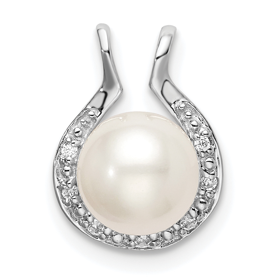 14k White Gold Freshwater Cultured Pearl & Diamond Chain Slide (PM8475-005-WA)