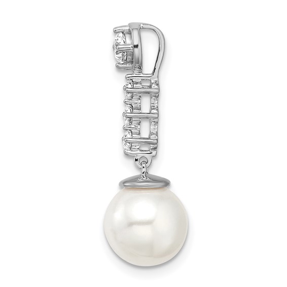 14k White Gold 8-9mm Round White Freshwater Cultured Pearl and Diamond Chain Slide