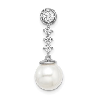 14k White Gold 8-9mm Round White Freshwater Cultured Pearl and Diamond Chain Slide