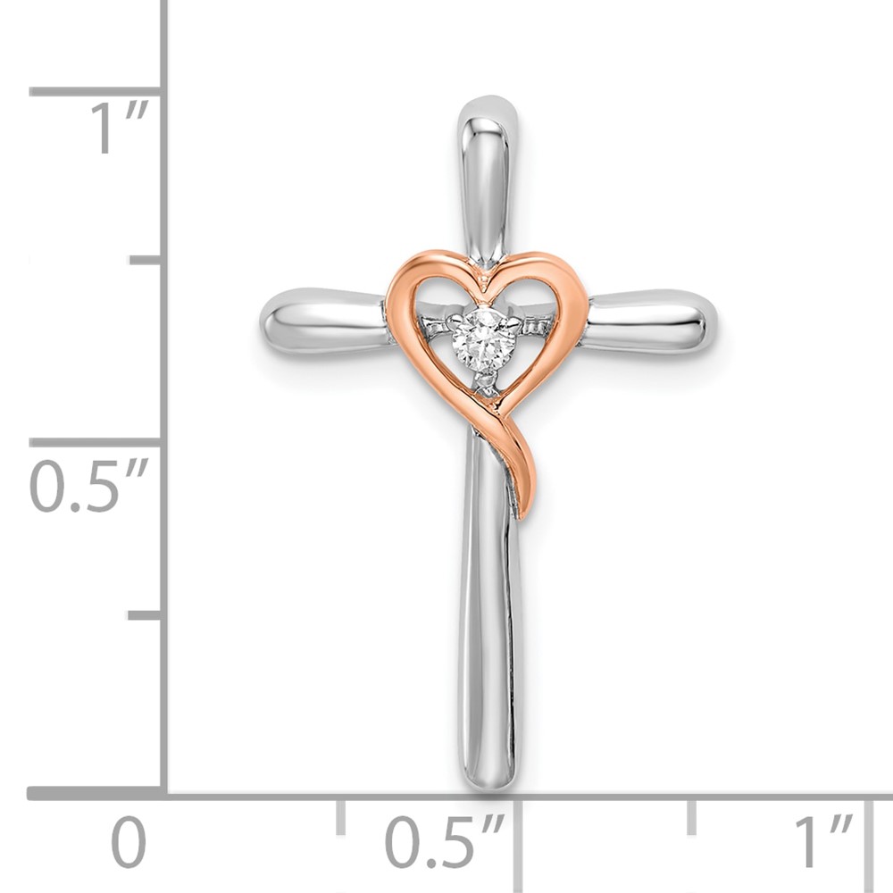 10K Two-tone White & Rose Cross w/Heart Diamond Chain Slide (PM8481-004-1WRA)