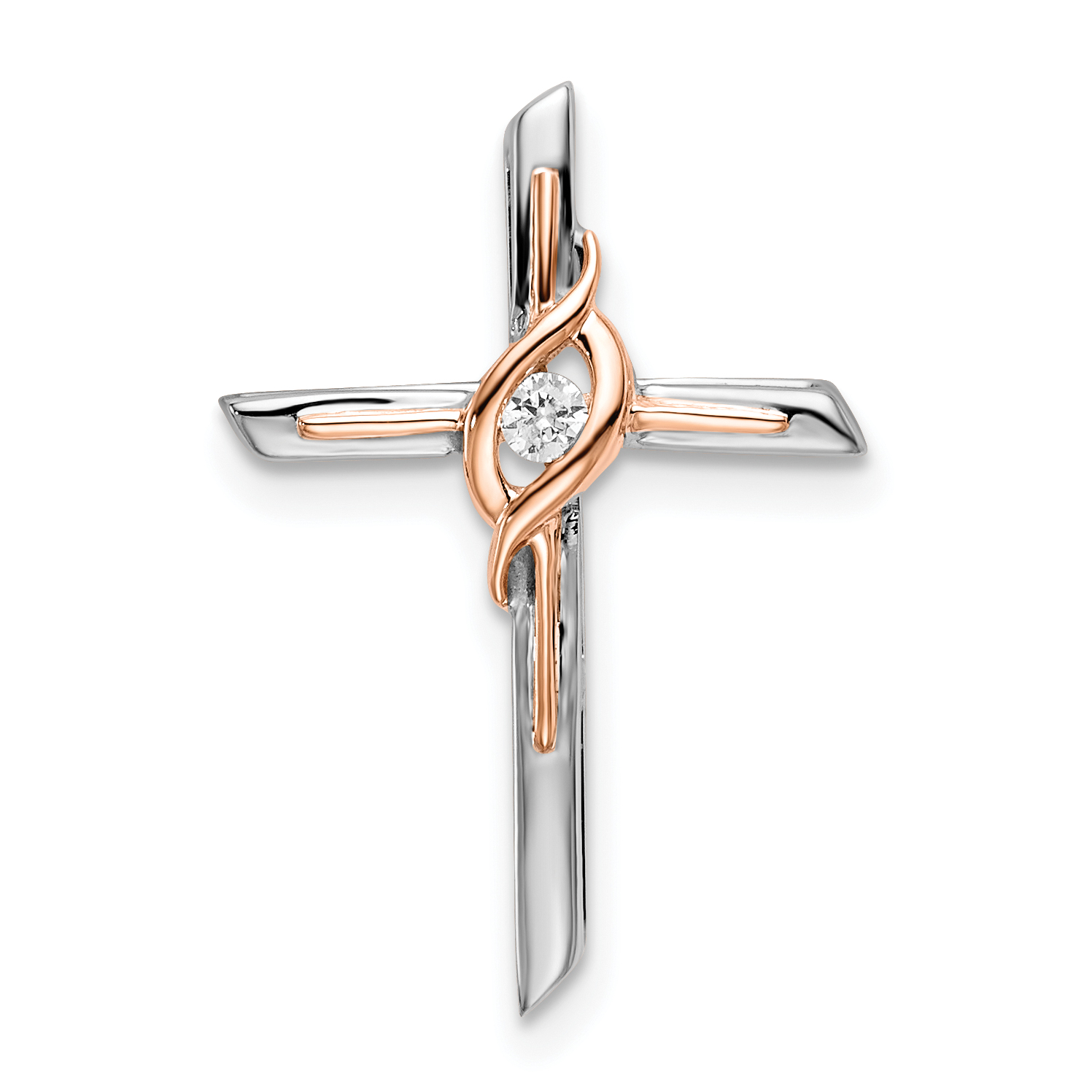 10K Two-tone White & Rose Diamond Cross Chain Slide (PM8482-003-1WRA)