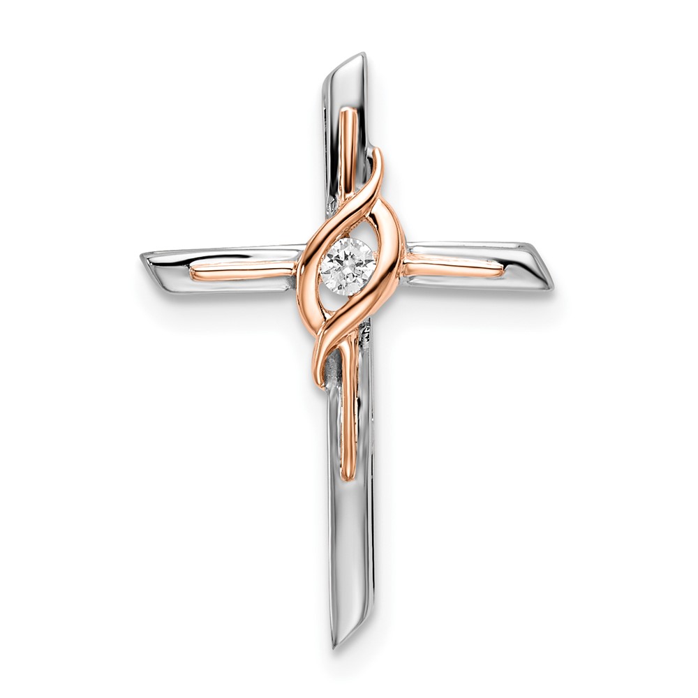 10K Two-tone White & Rose Diamond Cross Chain Slide (PM8482-003-1WRA)