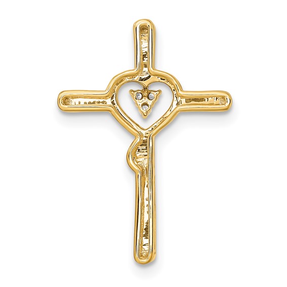 14k Polished Cross with Heart Diamond Chain Slide