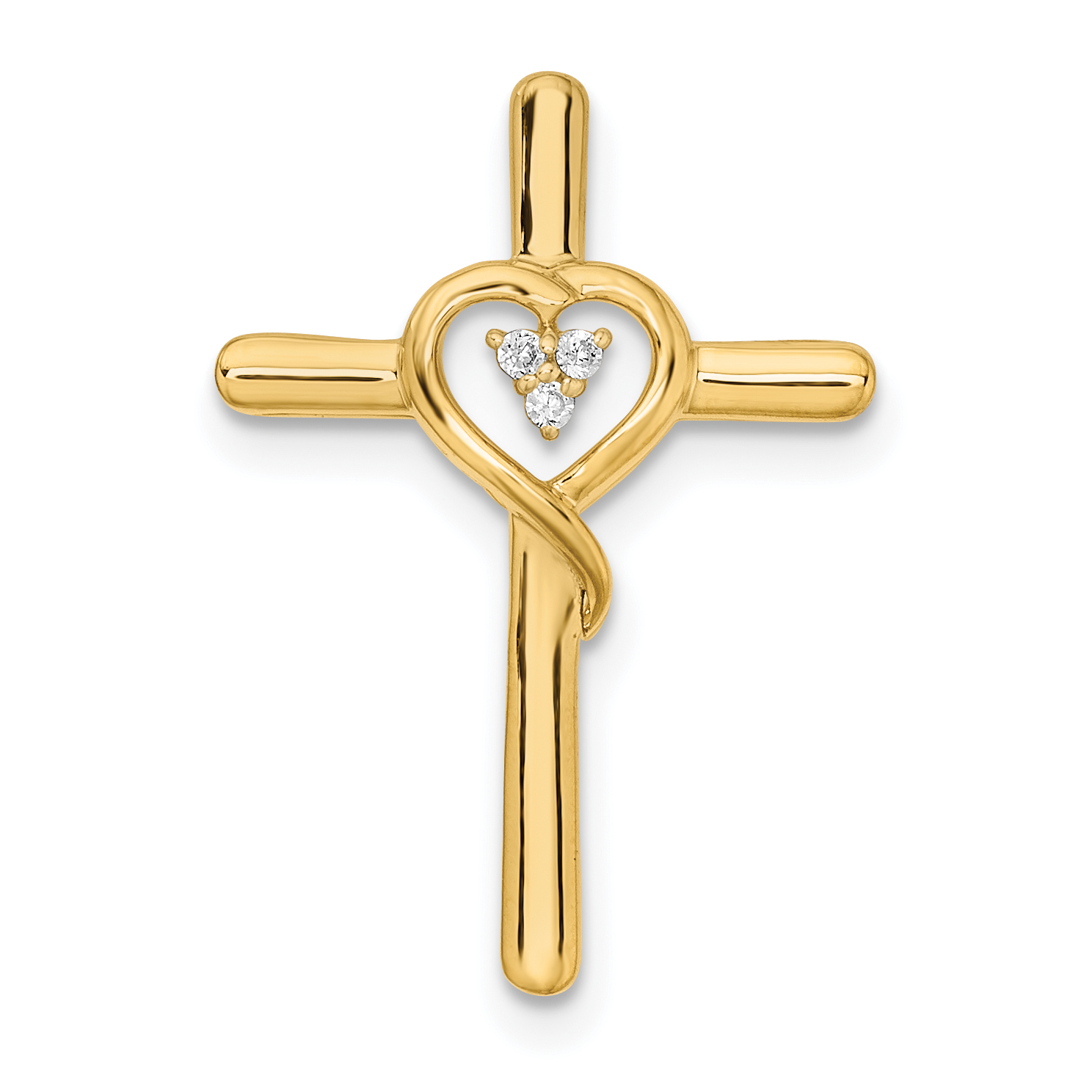 14k Polished Cross with Heart Diamond Chain Slide (PM8484-002-YA)