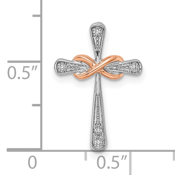14k Two-tone White and Rose Gold Diamond Cross with Infinity Chain Slide