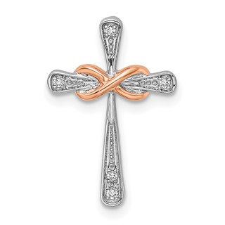 14k Two-tone White and Rose Gold Diamond Cross with Infinity Chain Slide